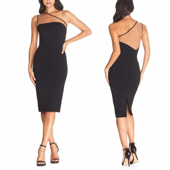 Dress the Population Rayna Illusion Sheer Neck Sheath Dress Black size XXS NWT - Picture 2 of 12